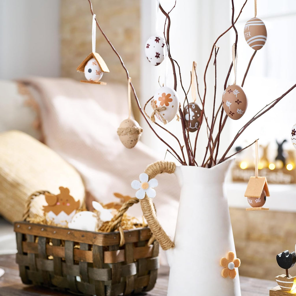 Easter Eggs Tree Ornaments, Nature Beige White Plastic Easter Egg Bulk Tree Decoration, Shatterproof Decorative - Set of 40