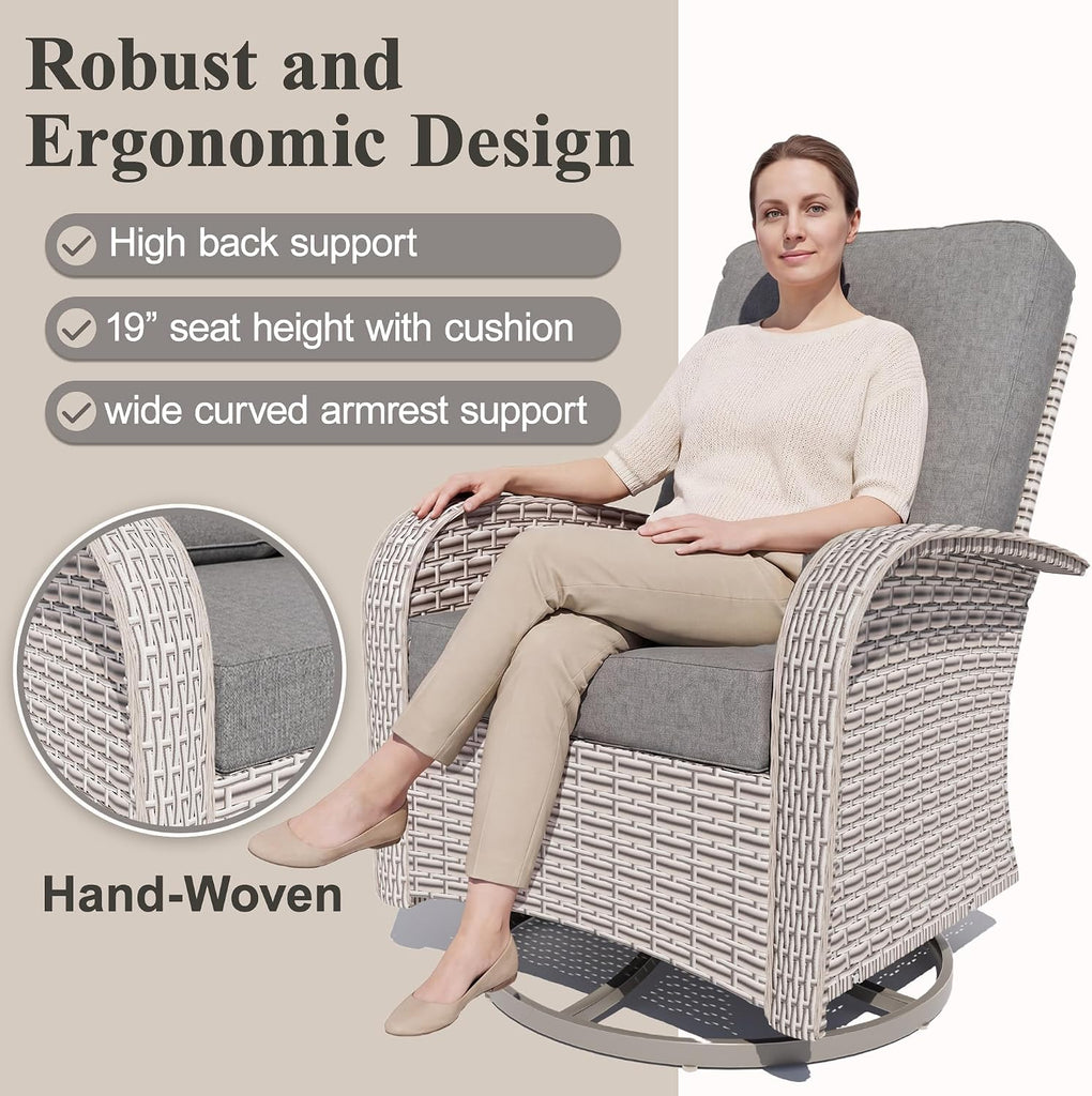 Patio Wicker Chairs Swivel Rocker, Outdoor Swivel Glider Rocker Chairs with Rattan Side Table, All Weather