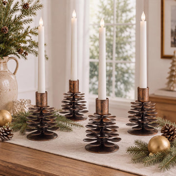 4 Pcs Christmas Pine Cone Taper Candle Holders 3.1 Inch Metal