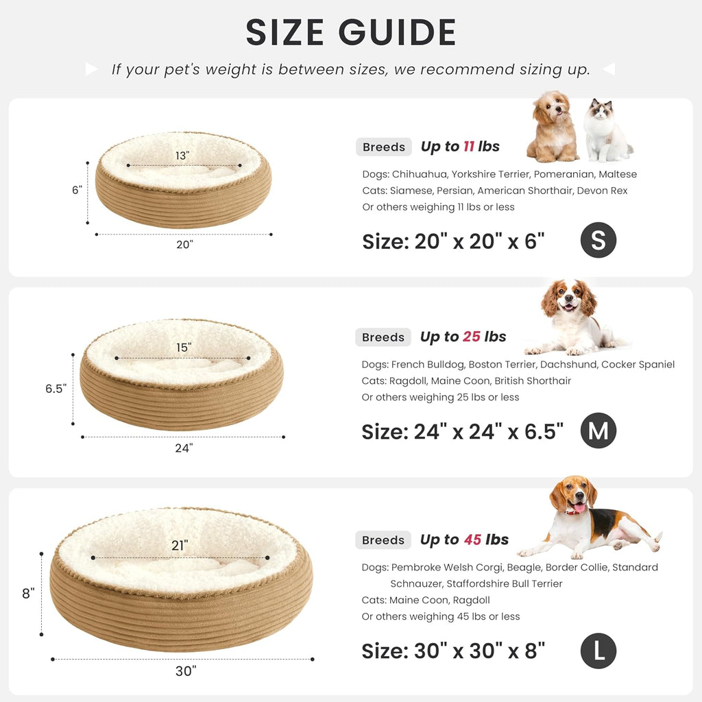 Round Donut Cat and Dog Cushion Bed, 20in Pet Bed for Cats or Small Dogs, Anti-Slip & Water-Resistant Bottom, Super