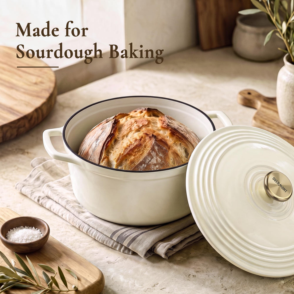 Enameled Cast Iron Dutch Oven - 5.5QT Pot with Lid Cookbook & Cotton Potholders - Heavy-Duty Cookware for Braising