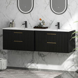 30" Floating Bathroom Vanity with Sink - Wall Mounted Vanity Cabinet with 2 Drawers & Gold Handles, Black