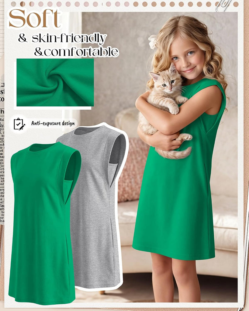 2 Pack Girls Cap Sleeve Pocket Dresses