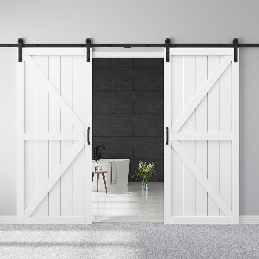 72" x 84" Double Barn Door and Hardware Kit Included & 13.2FT Track & Handle, Mortise and Tenon Stru