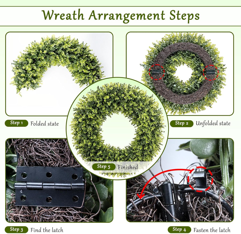 24In Large Boxwoods Door Wreaths for Front Door Spring Summer Outside All Season Green Year Round Artificial Greenery