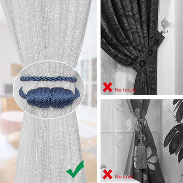 Strong Magnetic Curtain Tiebacks Handmade Weave Side Rope Curtain Holdbacks Unique & Elegant Decorative - 4 Pack