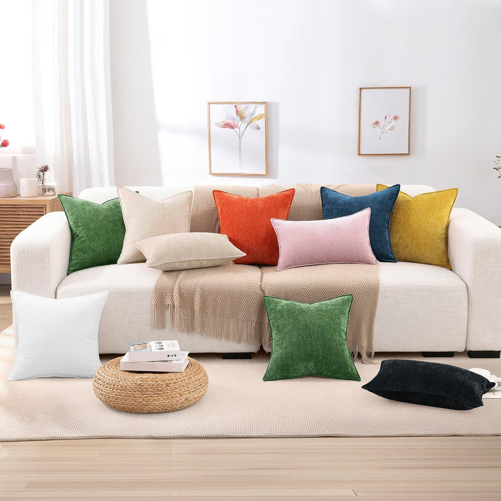 Summer Couch Euro Sham Throw Pillow Covers 22x22 Set of 2, Decorative Soft Velvet Modern Cozy Chenille Pillow Cases