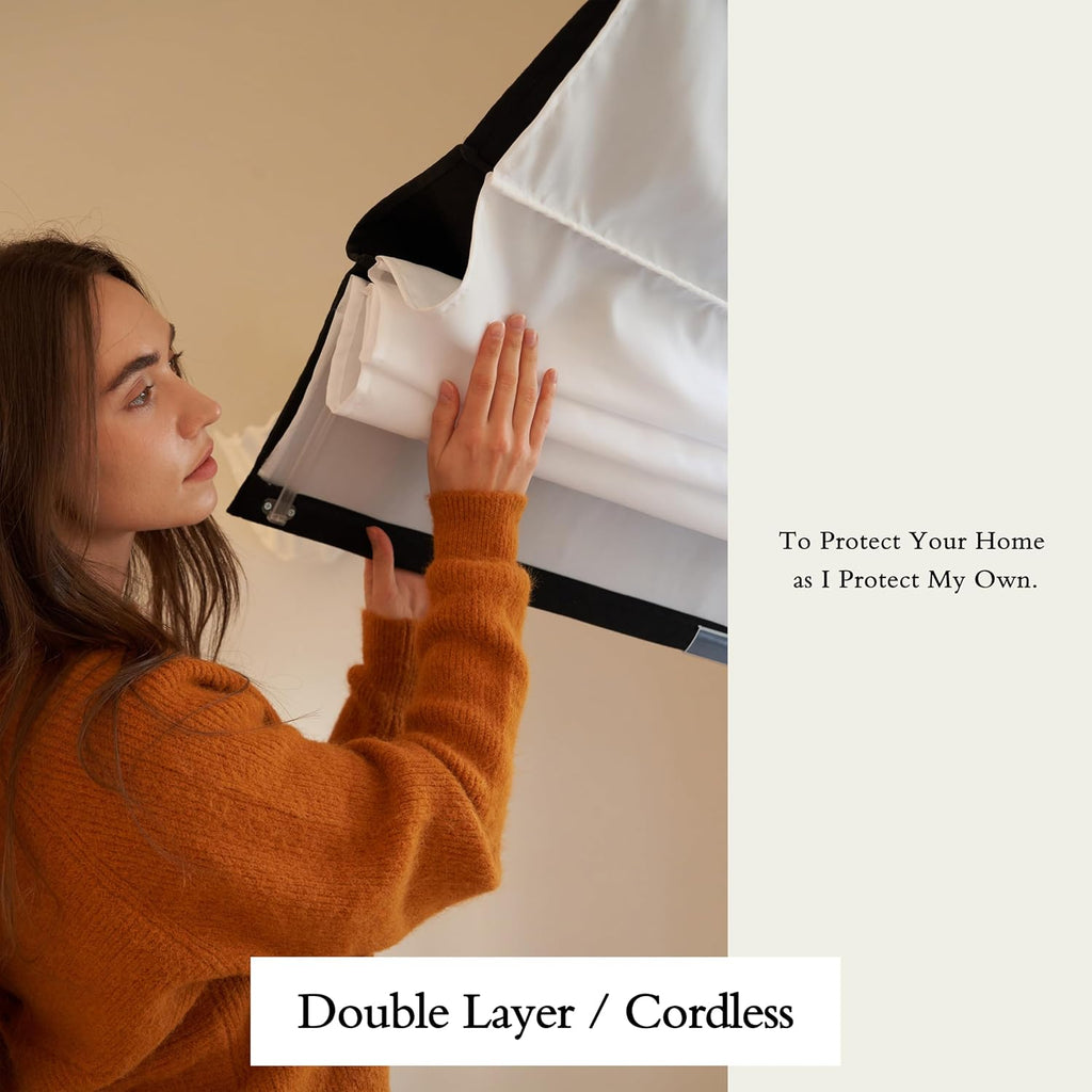 Blackout Roman Shades Cordless for Windows,34x64 Inch Mottled Black | White Backing, Pull Down Blinds, Heavy 430GSM
