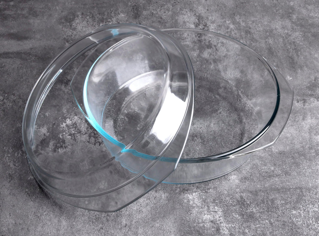 Round Tempered Glass Casserole Dish with Lid, Glass Casserole Baking Dish. Oven Freezer and Dishwasher Safe. - 4QT
