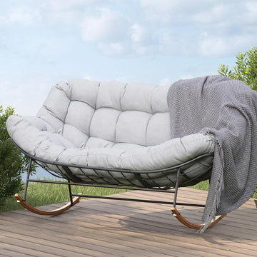 Oversized Papasan Loveseat Rocking Chair Patio Lounge, Grey