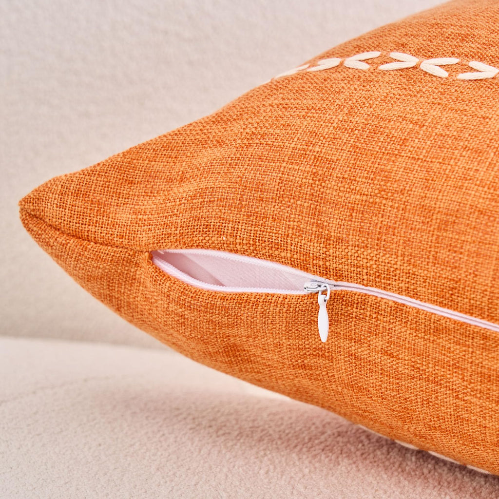 Orange Fall Striped Cotton Linen Decorative Throw Pillow Cover Embroidery Square Cushion Cover Pillowcase for Sofa