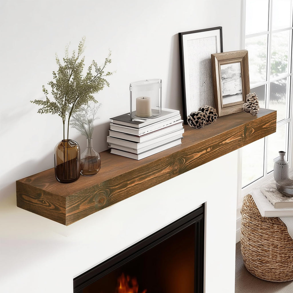 Floating Shelves, 48 x 7 x 3 Inch Fireplace Mantel, Brown