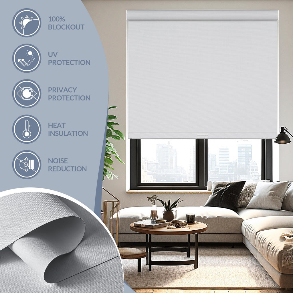 Motorized Roller Blinds - Blackout Chamarel Fabric Smart Electric Shades with Remote, Compatible with Alexa/Google