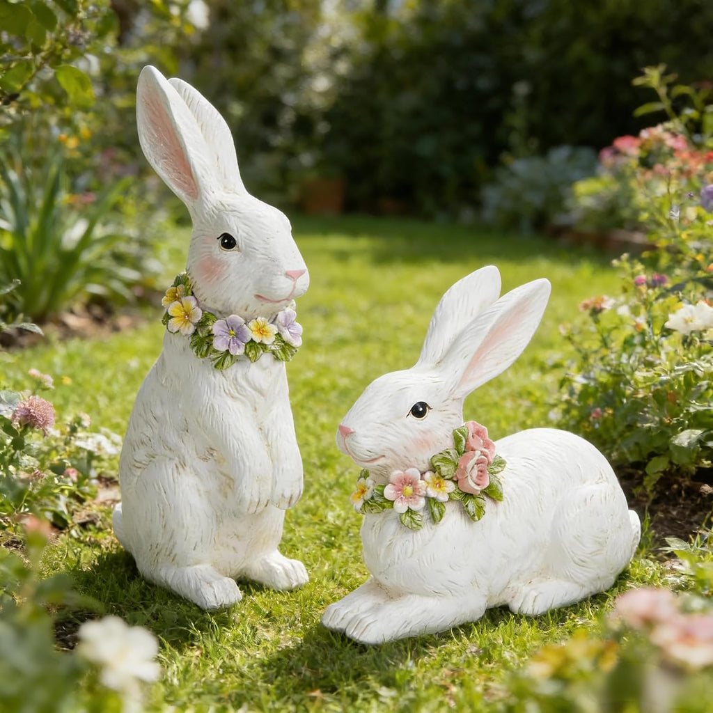 Spring Garden Patio Bunny Figurine Set () The Perfect Accent for a Wonderful Garden-Easter Bunny Figurine Decor - Set of 2