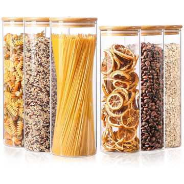 Pasta Containers Storage 2 Qt/1.1Qt, 6 Pack Tall Glass Spaghetti Jar