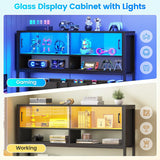 L Shaped Gaming Desk, Home Office Computer Desk with 2 Drawer and Bookshelf, L Shaped Gaming Desk with LED Light