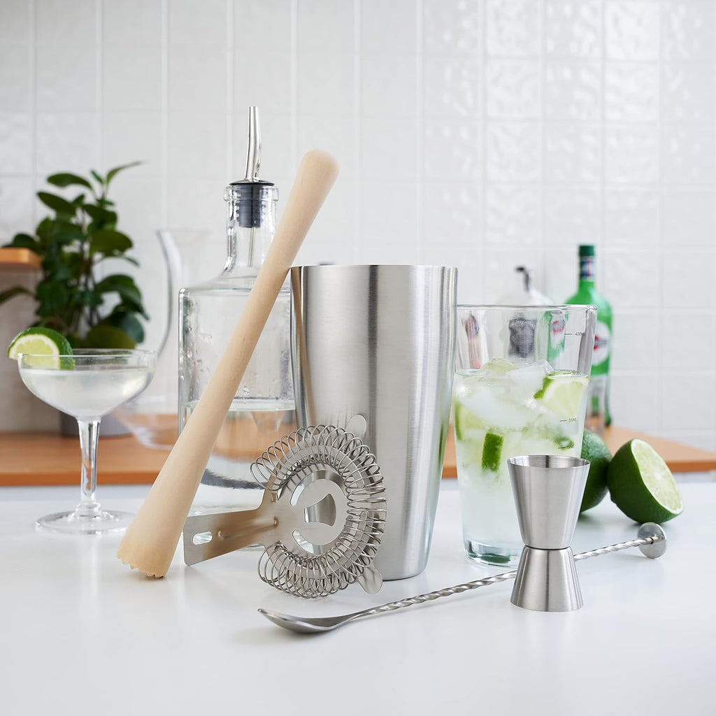 7-Piece Barware Set for Mixed Drinks and Cold Brew Cocktails, Includes Boston Cocktail Shaker Tin, Mixing Glass - Set of 7