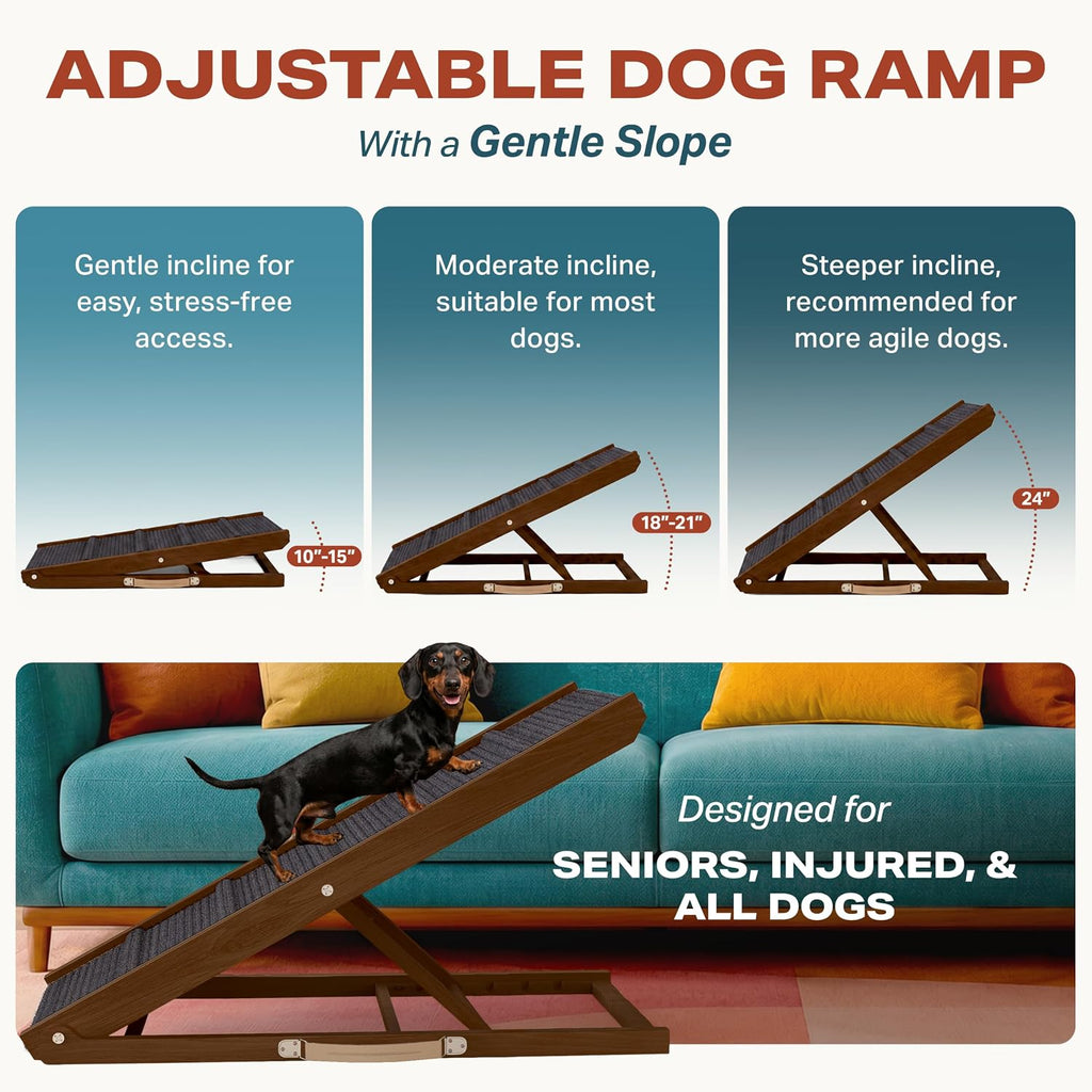Adjustable Dog Ramp for Bed - Wooden Dog Ramp for Couch