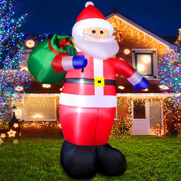 6 FT Christmas Inflatable Santa Claus Outdoor Decorations, Blow up Santa Claus with Gift Bag, Large Xmas Santa