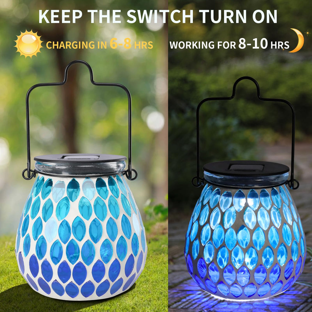 Outdoor Solar Lantern Waterproof Mosaic Glass Hanging Garden Light Raindrop