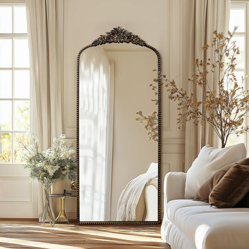 75"x30" Arched Full Length Mirror, Vintage Baroque Ornate Floor Mirror, Antique Bronze Black