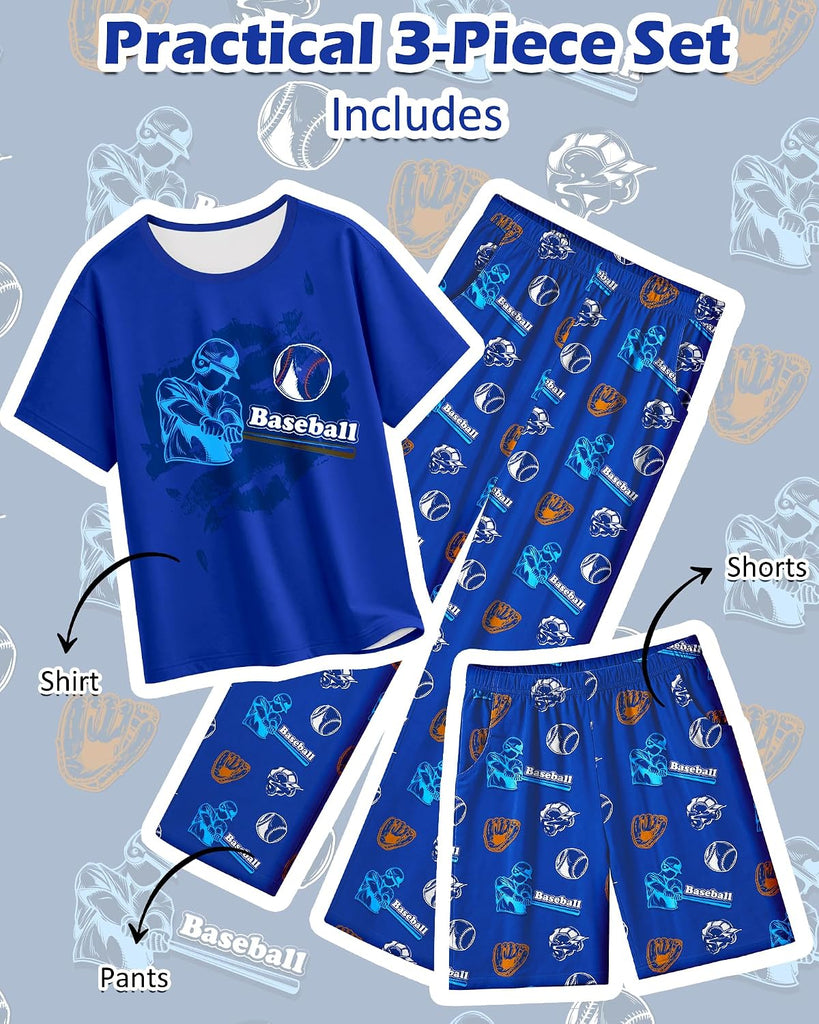Boys Pajamas Piece Pjs Set Top with Shorts and Pants Sleepwear for Kids Soft Jammies Loungewear