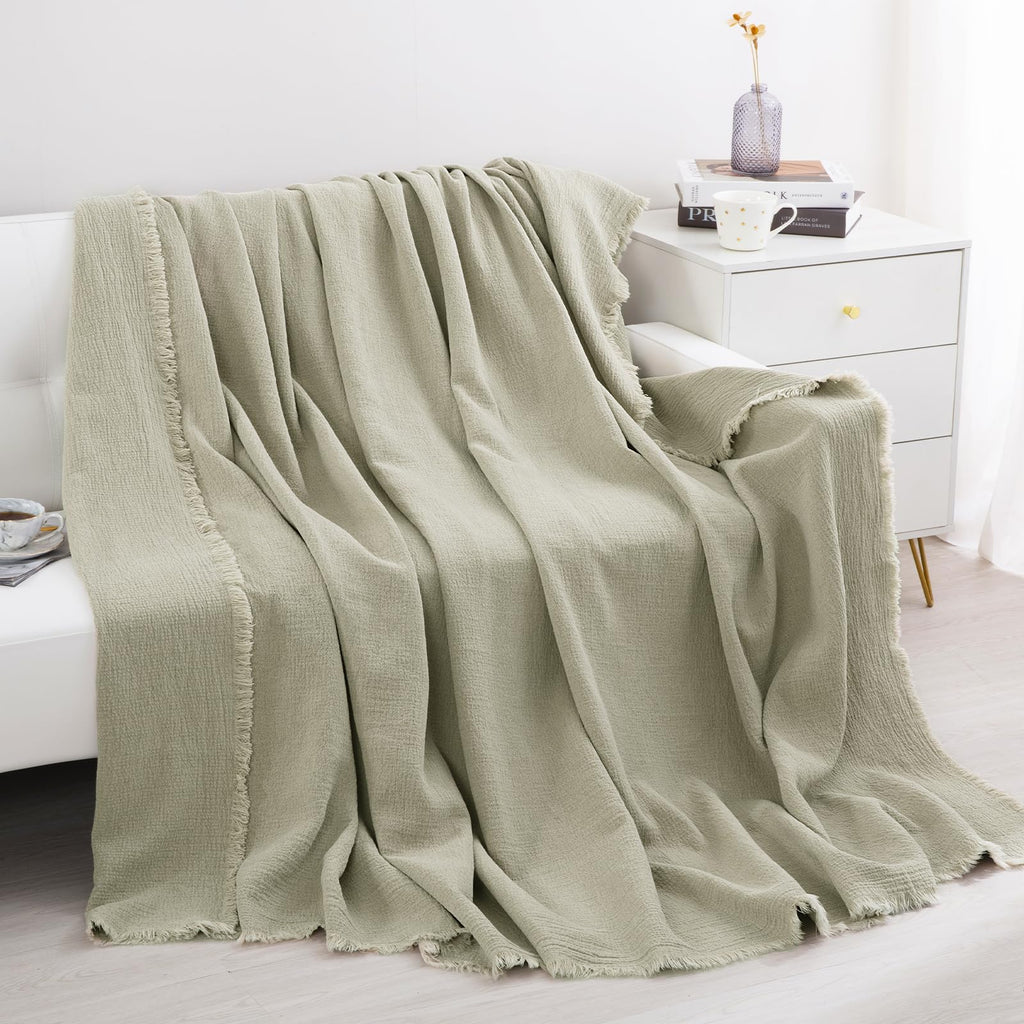 88"x92" Linen Queen Size Blanket-Soft Linen Reversible Throw Lightweight Blanket in Natural Color Bed Blanket (Flax