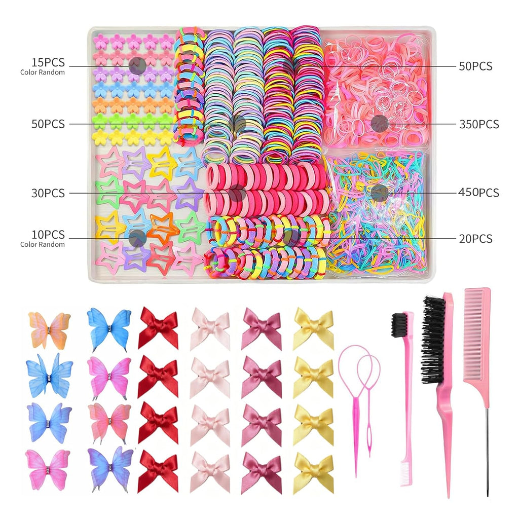 Soft Elastic Hair Ties,Colorful Hair Bobbles for Girls, Multicolor Hair Accessories Set with Hair Tail Tools & Cute