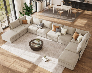 200.4" Oversized Modular Sectional Sofa, U Shaped Convertible Couch with Movable Ottoman, Large 10 Seats Corner