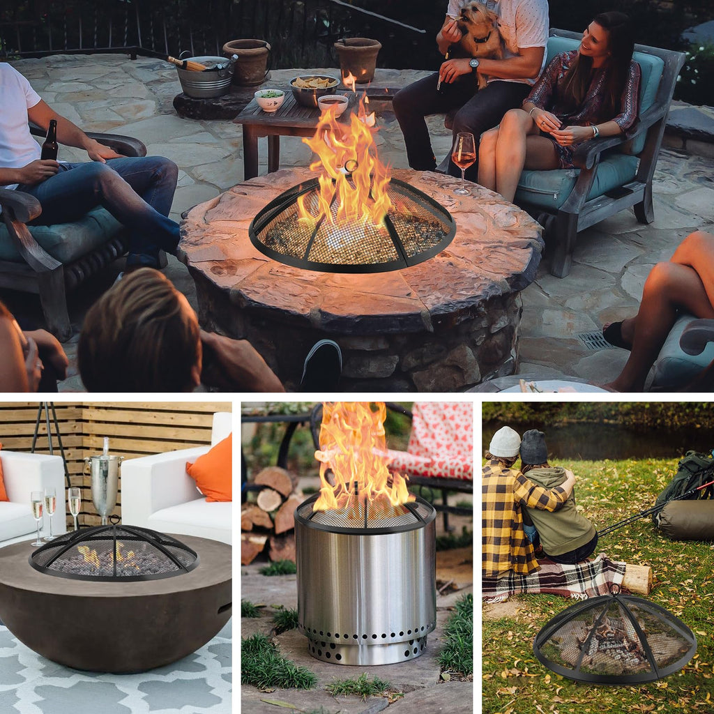Fire Pit Spark Screen, Fire Pit Screen 40 Inch Round with Handle & Poker