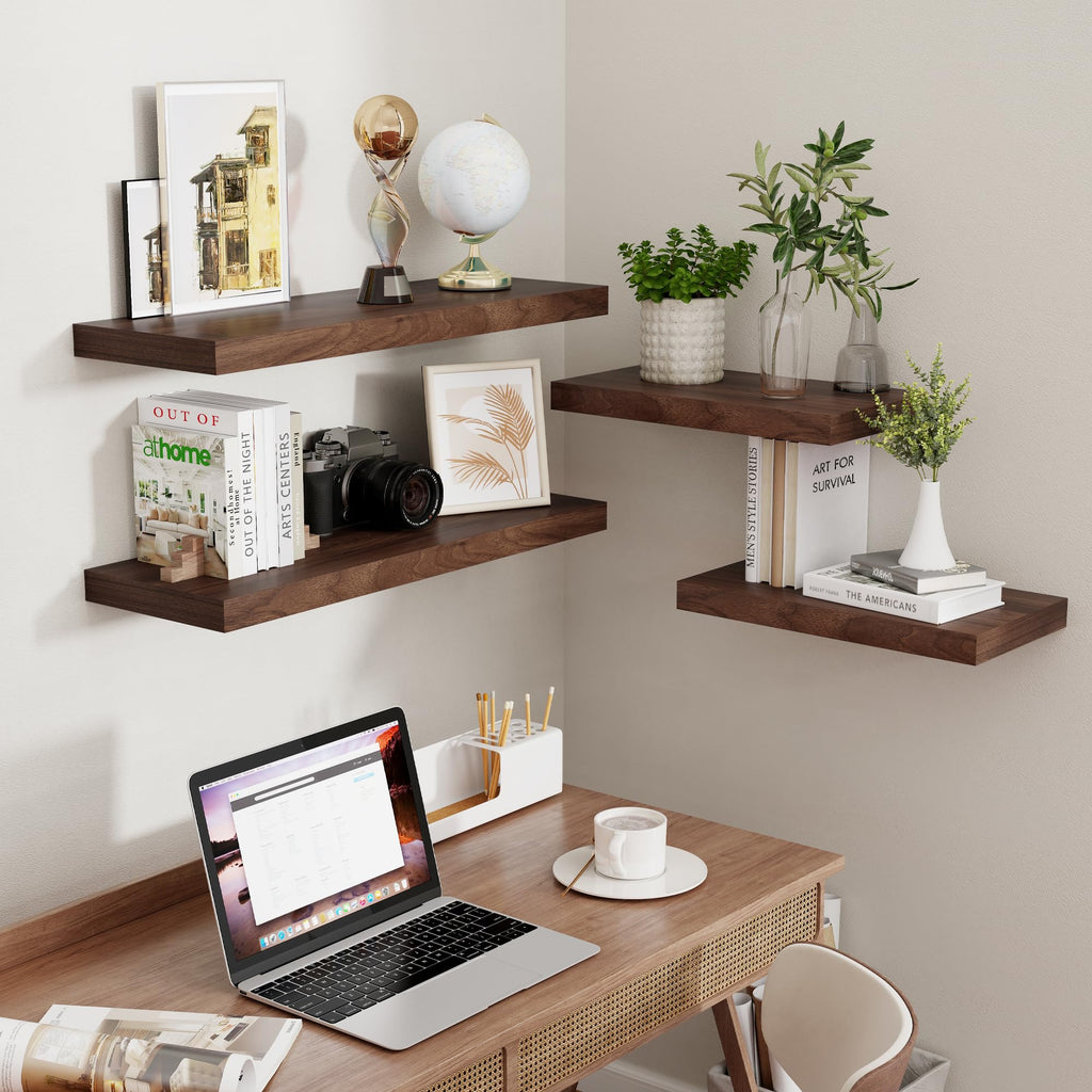 16 Inch Long Floating Shelves, 9.3 Inch Deep Floating Shelf for Wall, Living Room, Kitchen, Rustic Deep Wood Shelves