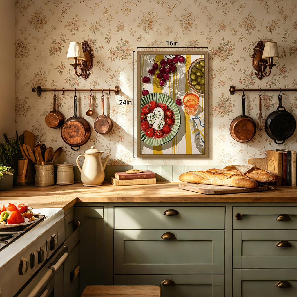 Italian Kitchen Food Wall Art, Still Life Decor, Wood Framed 12x16 in