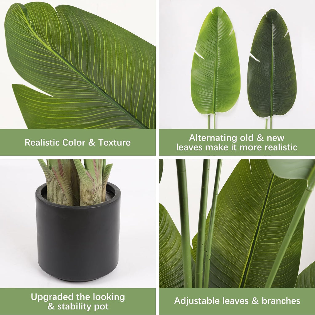Large Artificial Trees 7.2Ft Silk Bird of Paradise Big Tall Fake Plants Faux Green Silk Floor Potted Plants Living
