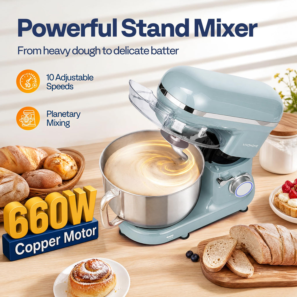 Stand Mixer, 6-Quart Tilt-Head Kitchen Mixer with Bowl, Blue