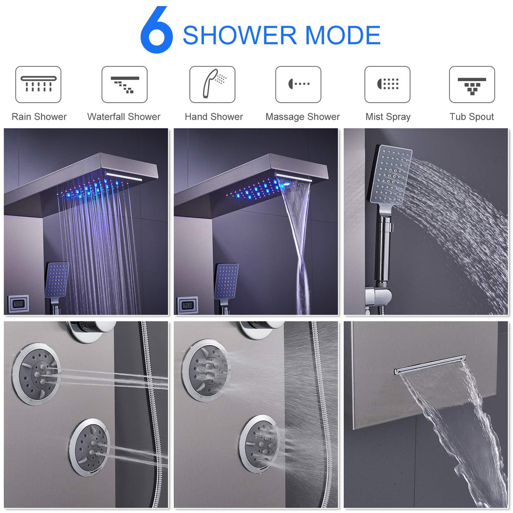 5-in-1 LED Shower Panel Tower System Stainless Steel Brushed Nickel
