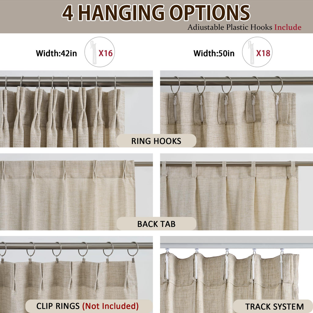 Beige Sheer Curtains 120 Inches Long with Pinch Pleat, Back Tab Pleated Drapes Hooks Thick Linen Textured Boho