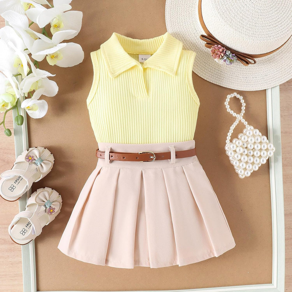 Girls Outfits& Set Toddler Baby Infant Girls Solid Sleeveless Ribbed Tops Vest Pleated