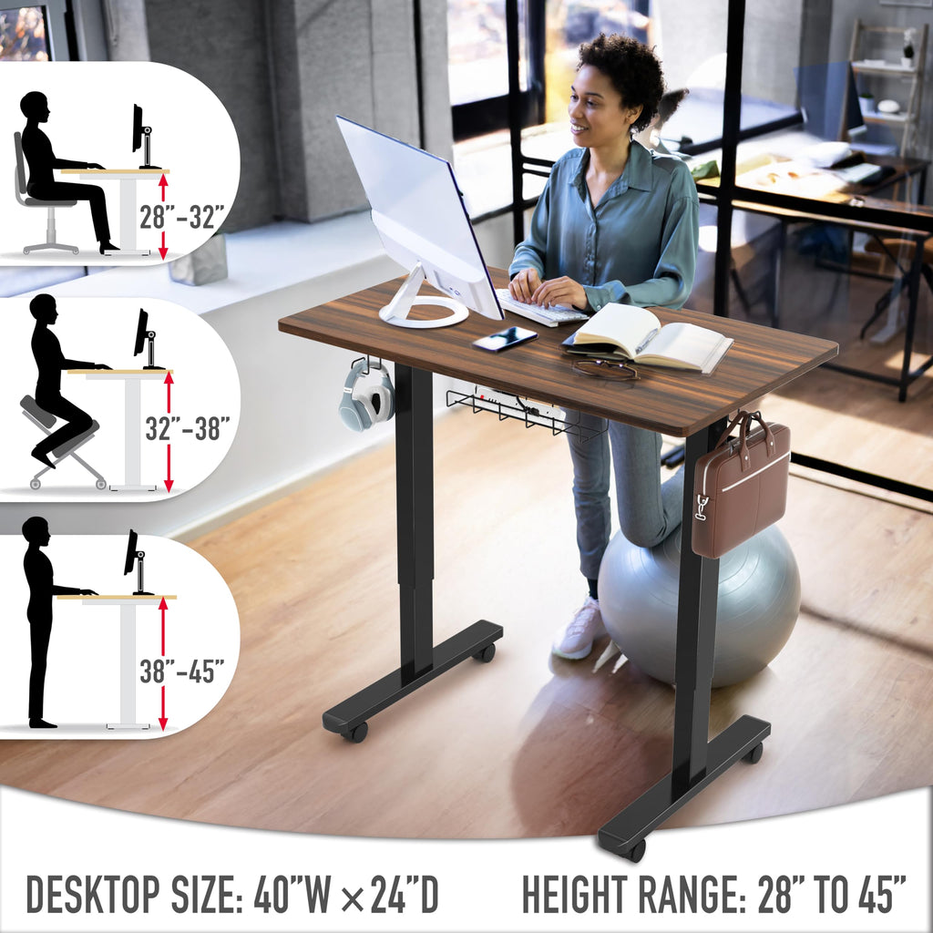 40-Inch Mobile Height Adjustable Standing Desk w/Drawer, Walnut