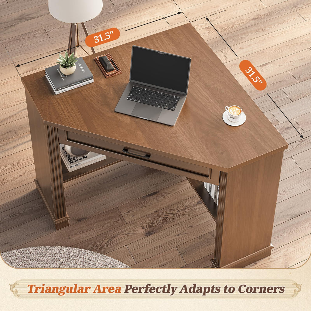Farmhouse Corner Desk for Small Space, White Small Computer Desk