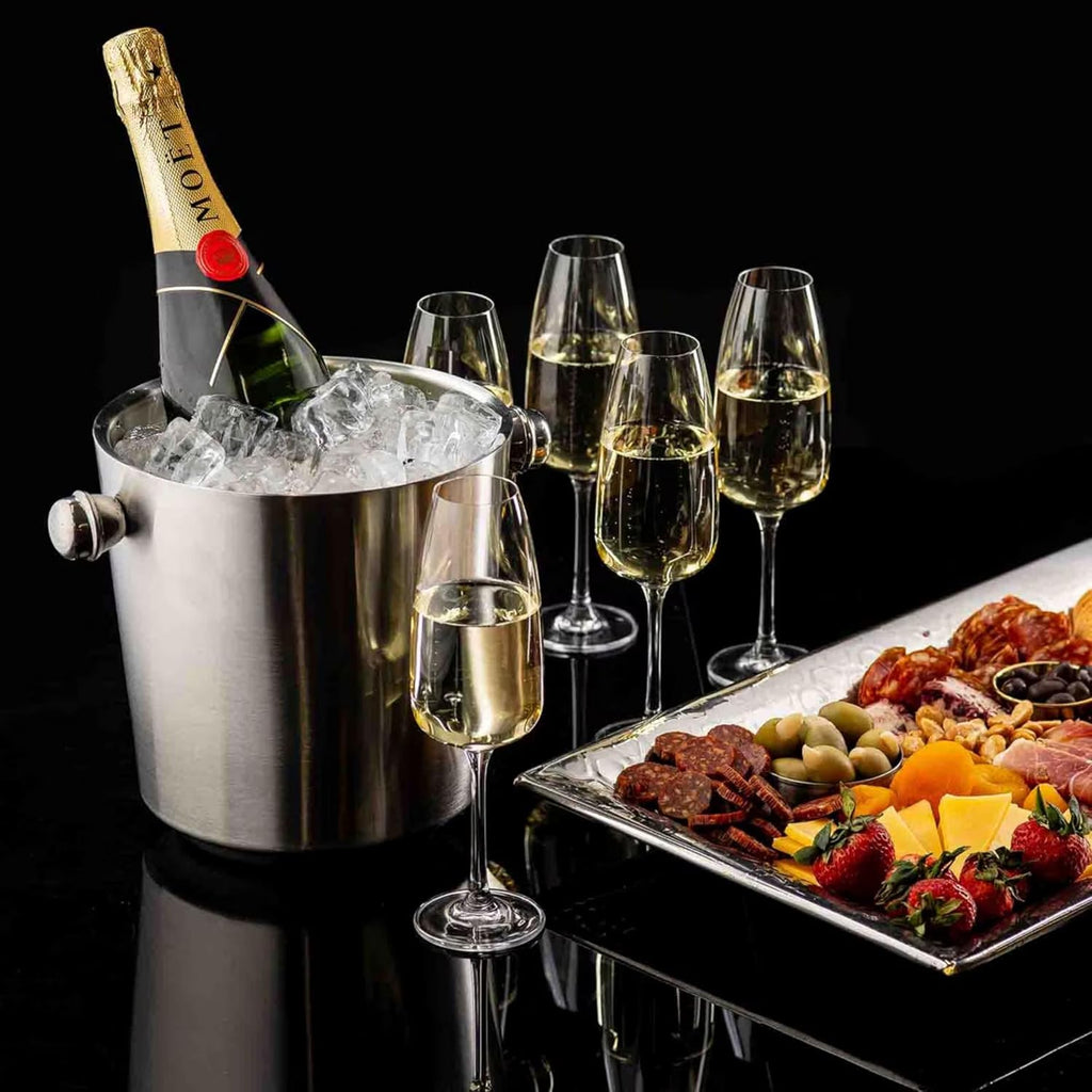 12932 Double Wall Wine Bucket with Knob Handles, 4.5 Quart Brushed Stainless Steel Champagne Bucket, Insulated
