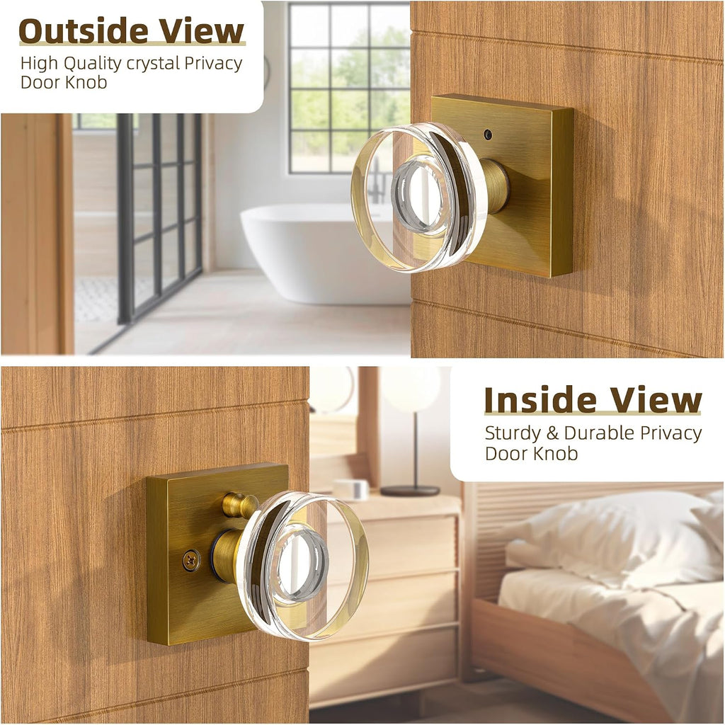 Crystal Door Knobs Antique Brass Door Knob Interior Privacy Door Knobs with Lock, Glass Door Knob Vintage Door Handle