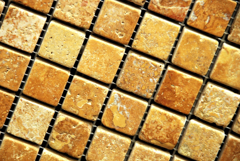 Gold/Yellow 1 X 1 Tumbled Travertine Mosaic Tile