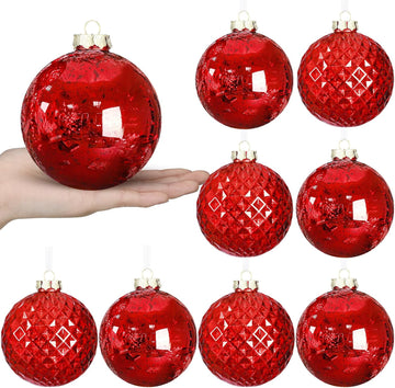 Red Christmas Ball Ornaments 4" Shatterproof Mercury - Set of 8