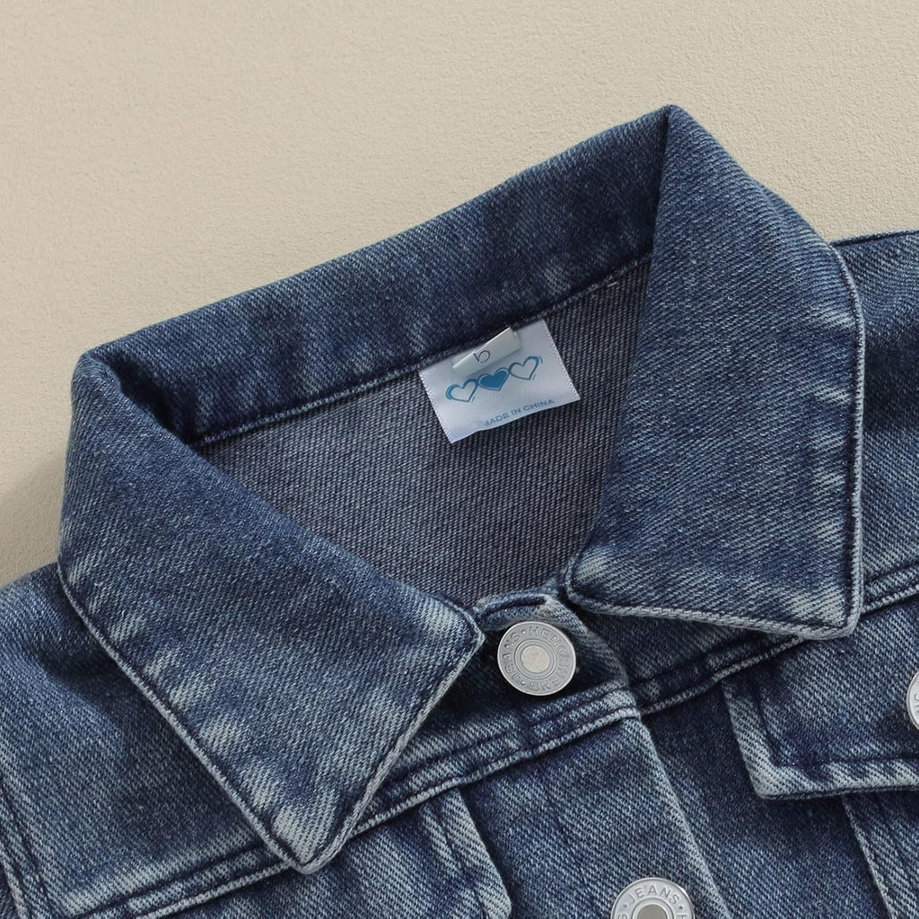 Toddler Baby Girl Jacket Big Lil Sister/Brother Letter Embroidery Jean Long Sleeve Cardigan Button Denim Coat