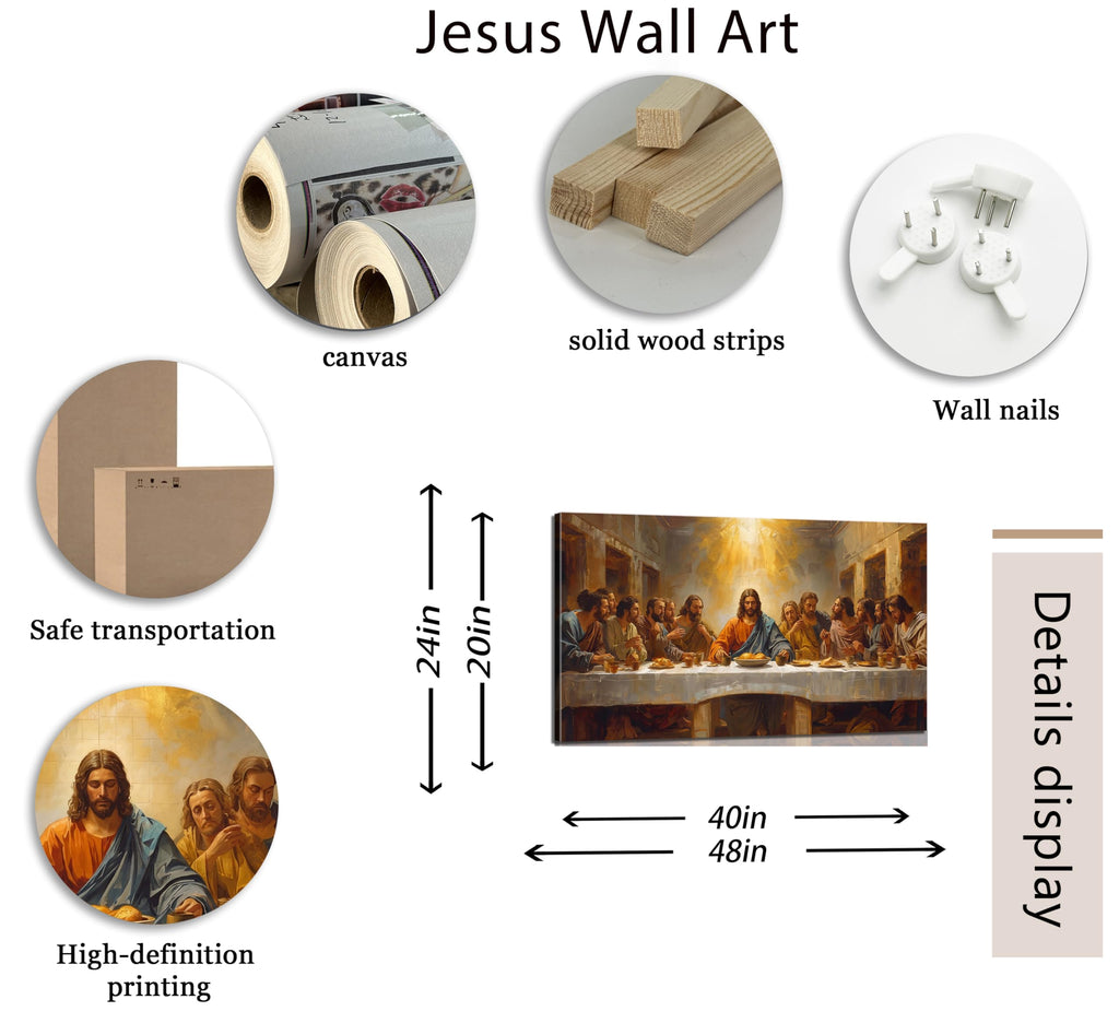 Large The Last Supper Wall Art, Jesus Christ Religious Canvas Print Poster, Christian Wall Decor for Church Living