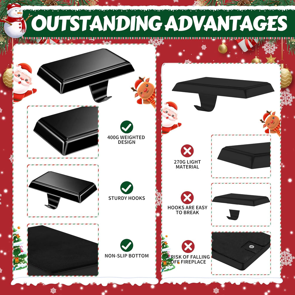 5 Pcs Black Christmas Metal Stocking Holders for Mantle, Heavy Duty Stocking Hangers Stocking Hook Xmas Ornaments for