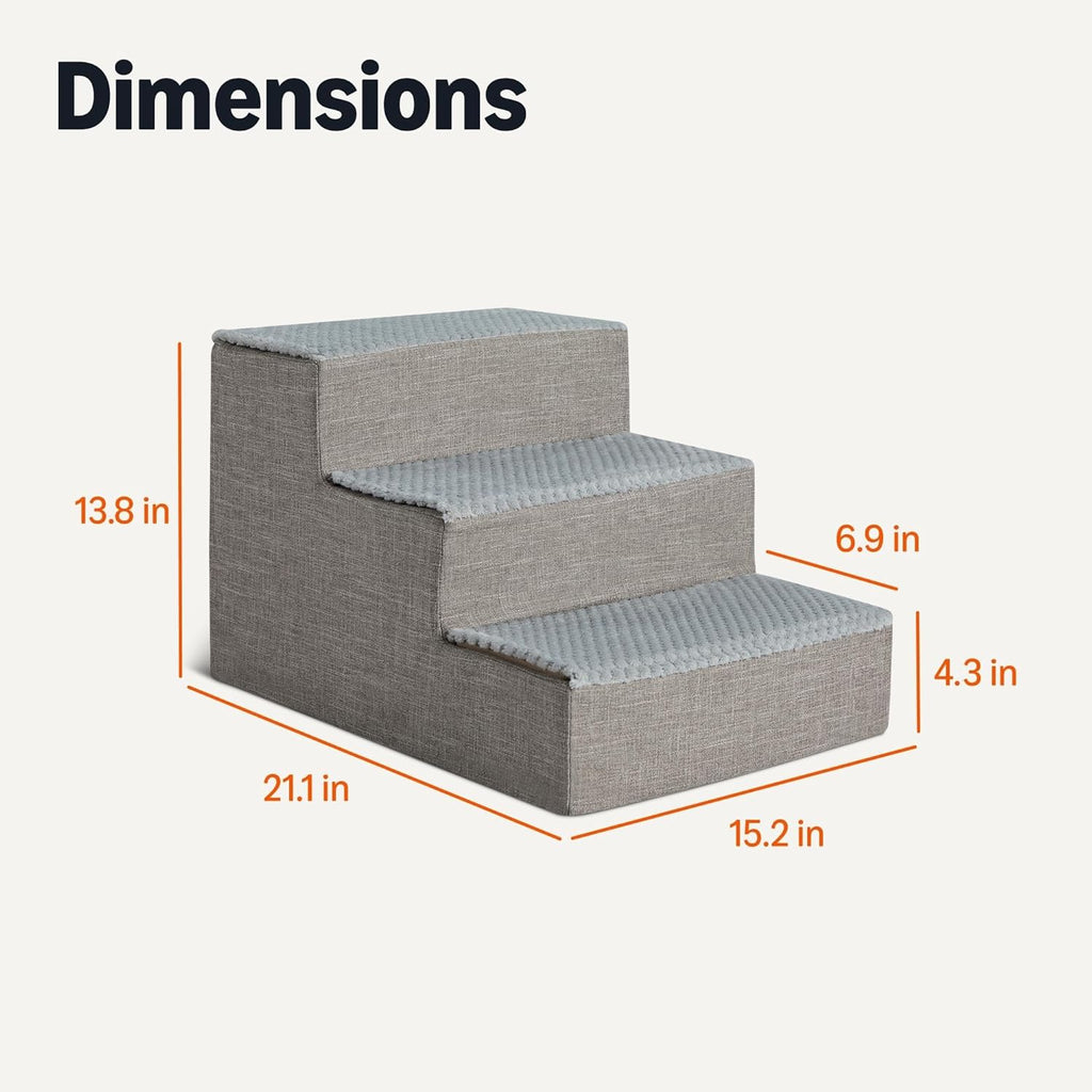 Dog Steps, 14.4" H, 3-Step Pet Stairs with Non-Slip Bottom for Bed Couch and Sofa, Indoor Dogs and Cats, Grey