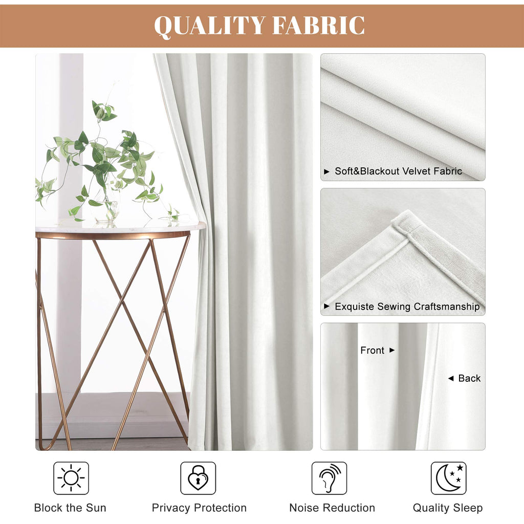 Bleach White Velvet Curtains - 52"x 84" Soft Rod Pocket Thermal Insulated Window Treatment Living Room Light