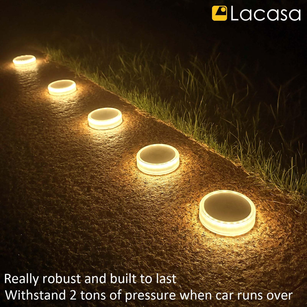 Solar Deck Lights, 4 Pack 30LM Outdoor Solar Powered Step Lights, LED Dock Lights Warm White 2700K Light up All Night