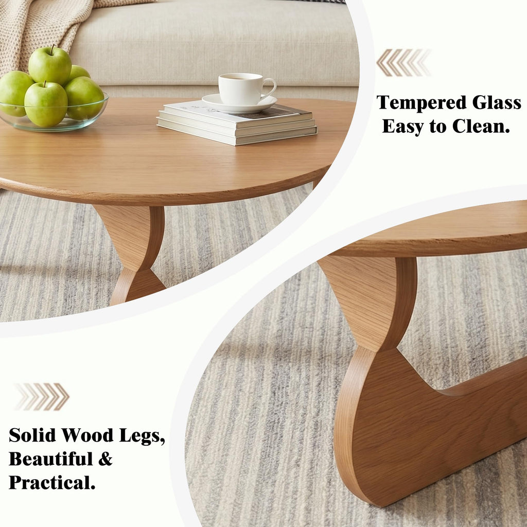 39" Coffee Table Mid Century Modern Center Table with Solid Wood Top, Natural